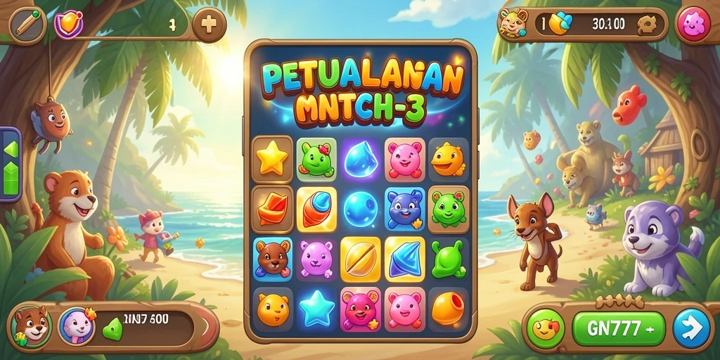 Tampilan gameplay seru dan menantang dalam GN777 Match-3.