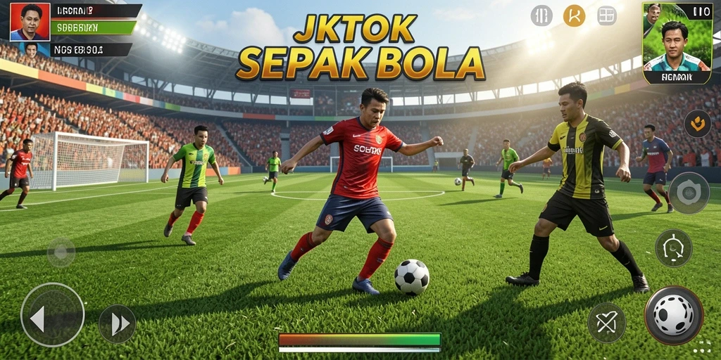 Tampilan gameplay menarik dalam JKTOK yang penuh aksi sepak bola.
