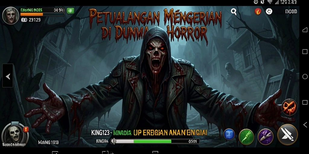 Screenshot menunjukkan momen menegangkan dari KING123 saat melawan makhluk menyeramkan.